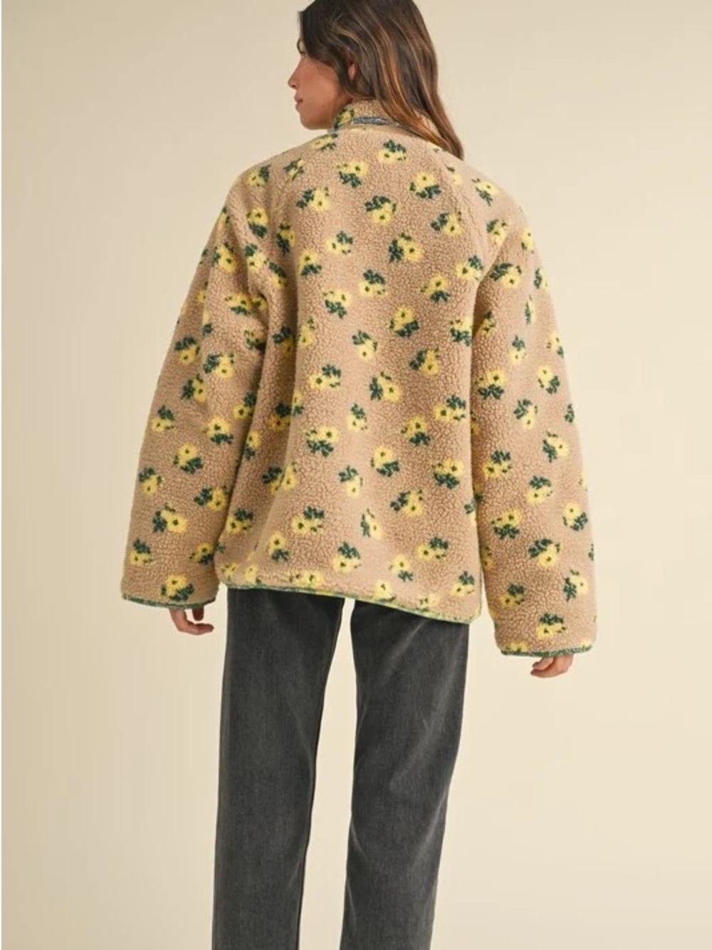 Mable. The Countryside Sherpa Pullover. Floral Jacket Brown & Green - Picture 2 of 4